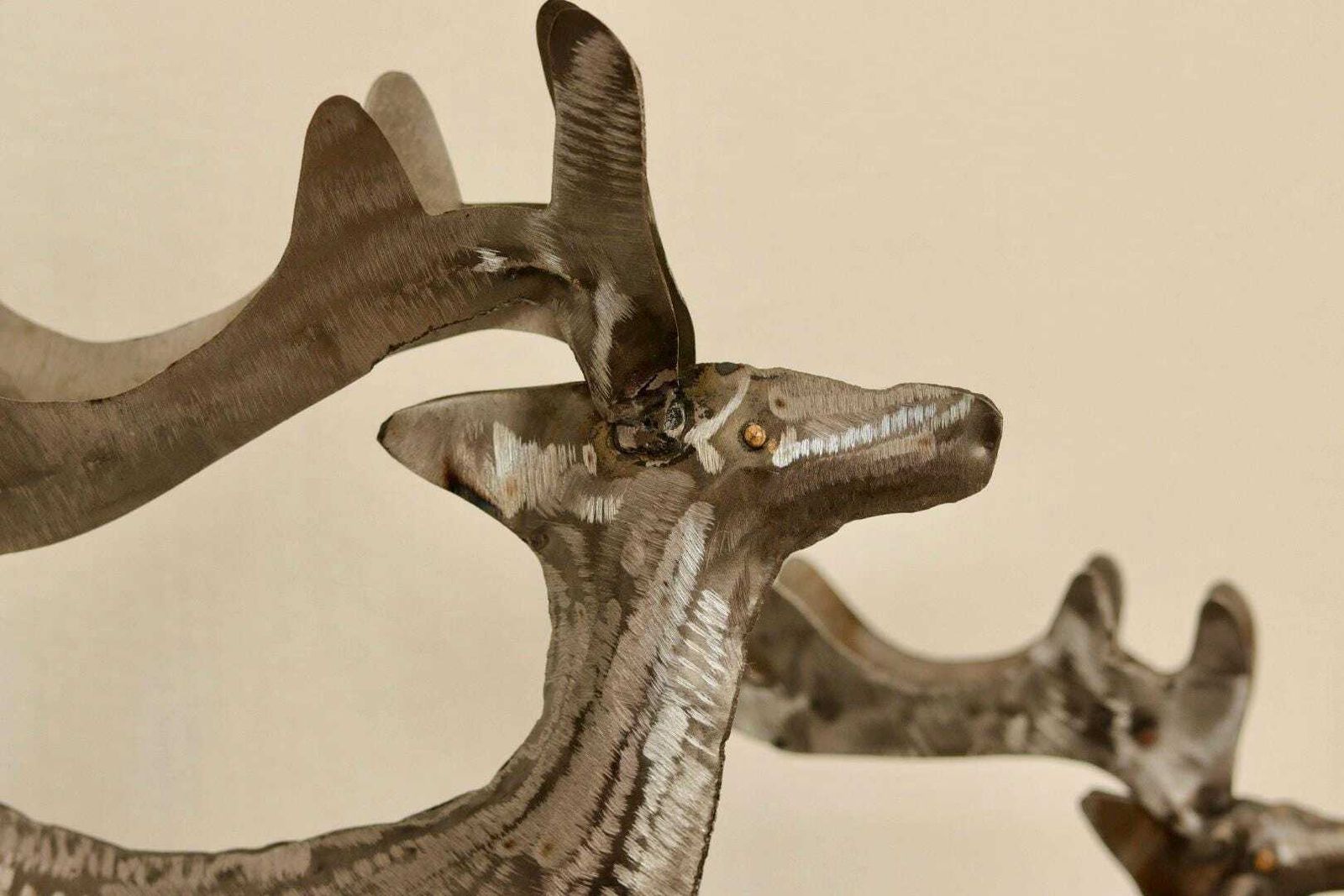 Pair Of Swedish Pewter/Metal Reindeer Sculpture photo furniture
