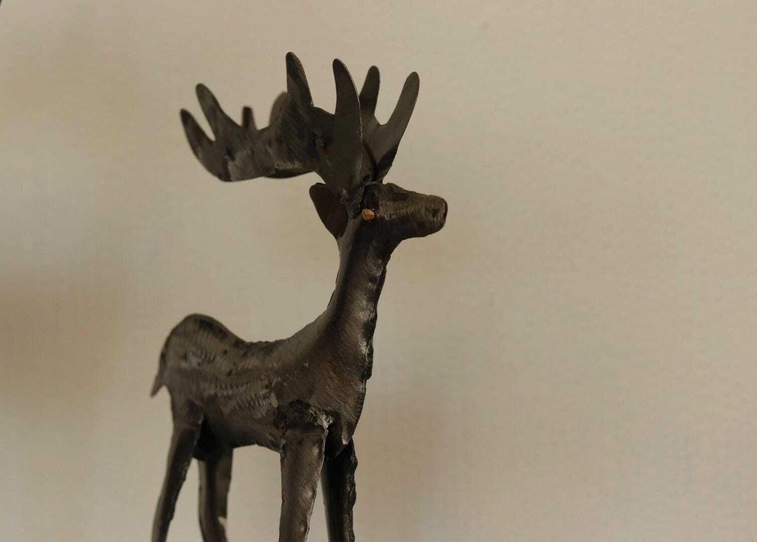 Pair Of Swedish Pewter/Metal Reindeer Sculpture photo for sale