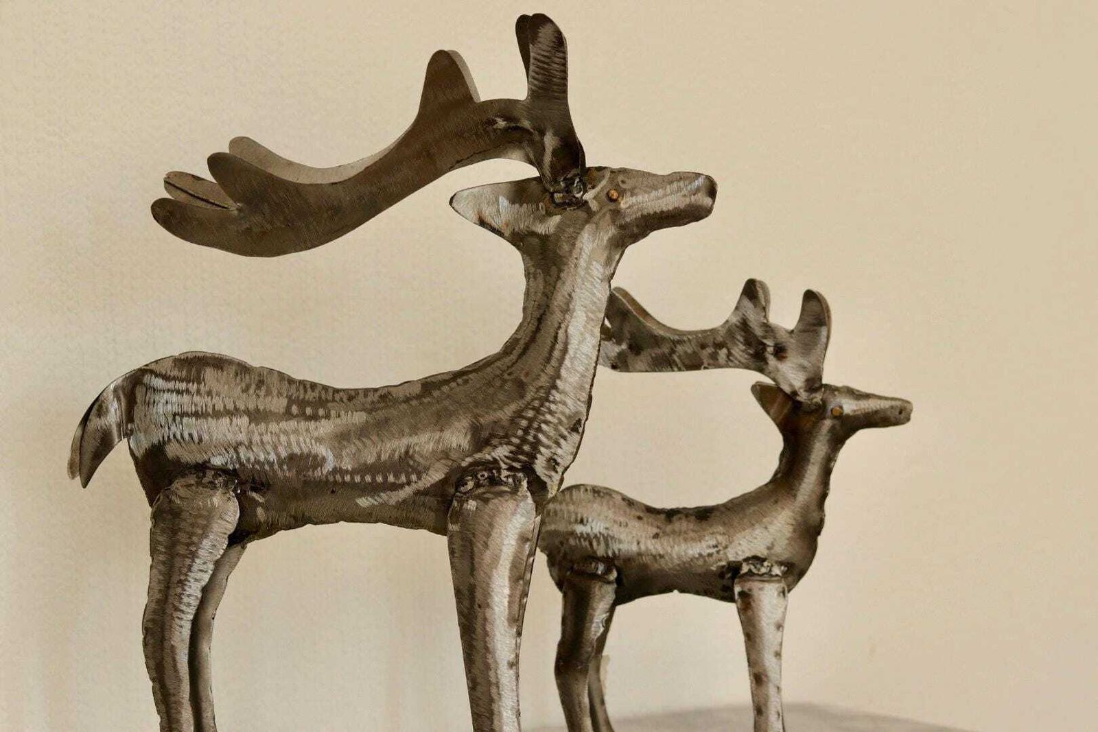 Pair Of Swedish Pewter/Metal Reindeer Sculpture photo vintage
