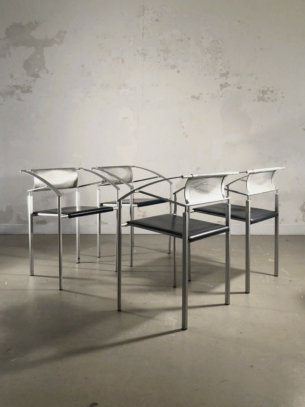 1980 Emilio Nanni / Fly Line 4 Chairs Post Modernist Memphis Starck Sottsass