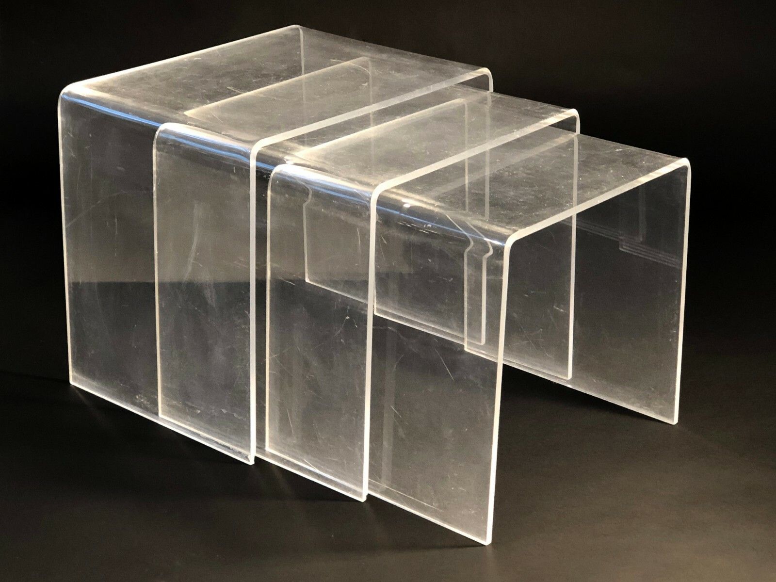 1970 3 Gigogne Modernist Shabby Chic Plexiglas Lucite Bass Table Kappa Dumas photo furniture