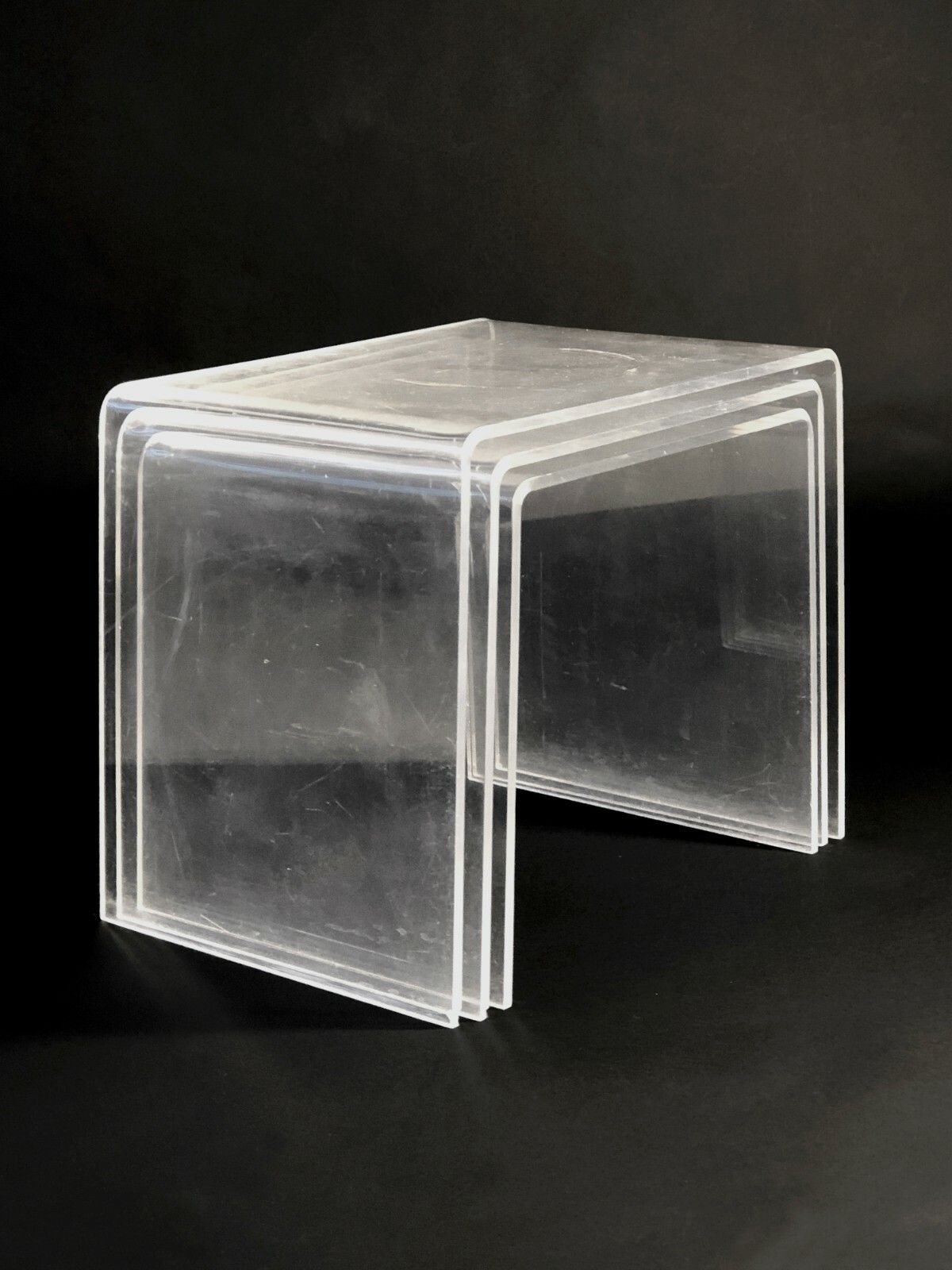 1970 3 Gigogne Modernist Shabby Chic Plexiglas Lucite Bass Table Kappa Dumas photo for sale