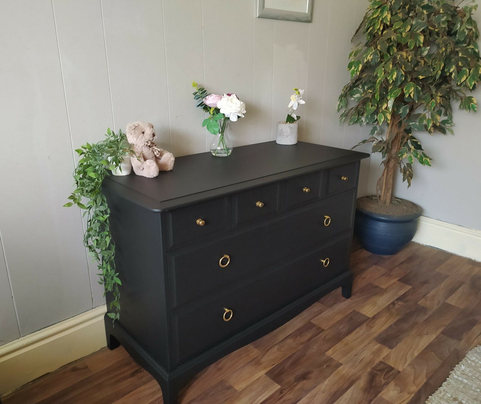 Chest Of Drawers, Vintage Stag Minstrel Spray Painted In Matt Black photo 389.0