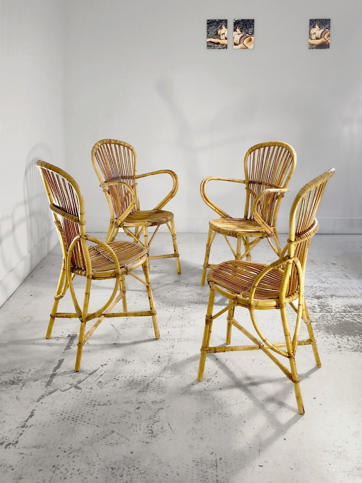 1950 Audoux Minnet 4 Chairs Modernist Brutalist Shabby Chic Sognot Mategot photo for sale