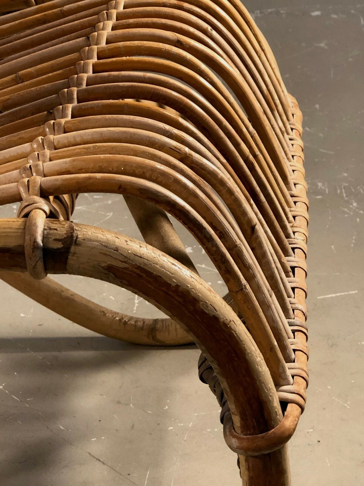1950 Modernist Armchair Brutalist Shabby Chic Bamboo Rattan Sognot Audoux Minnet photo vintage