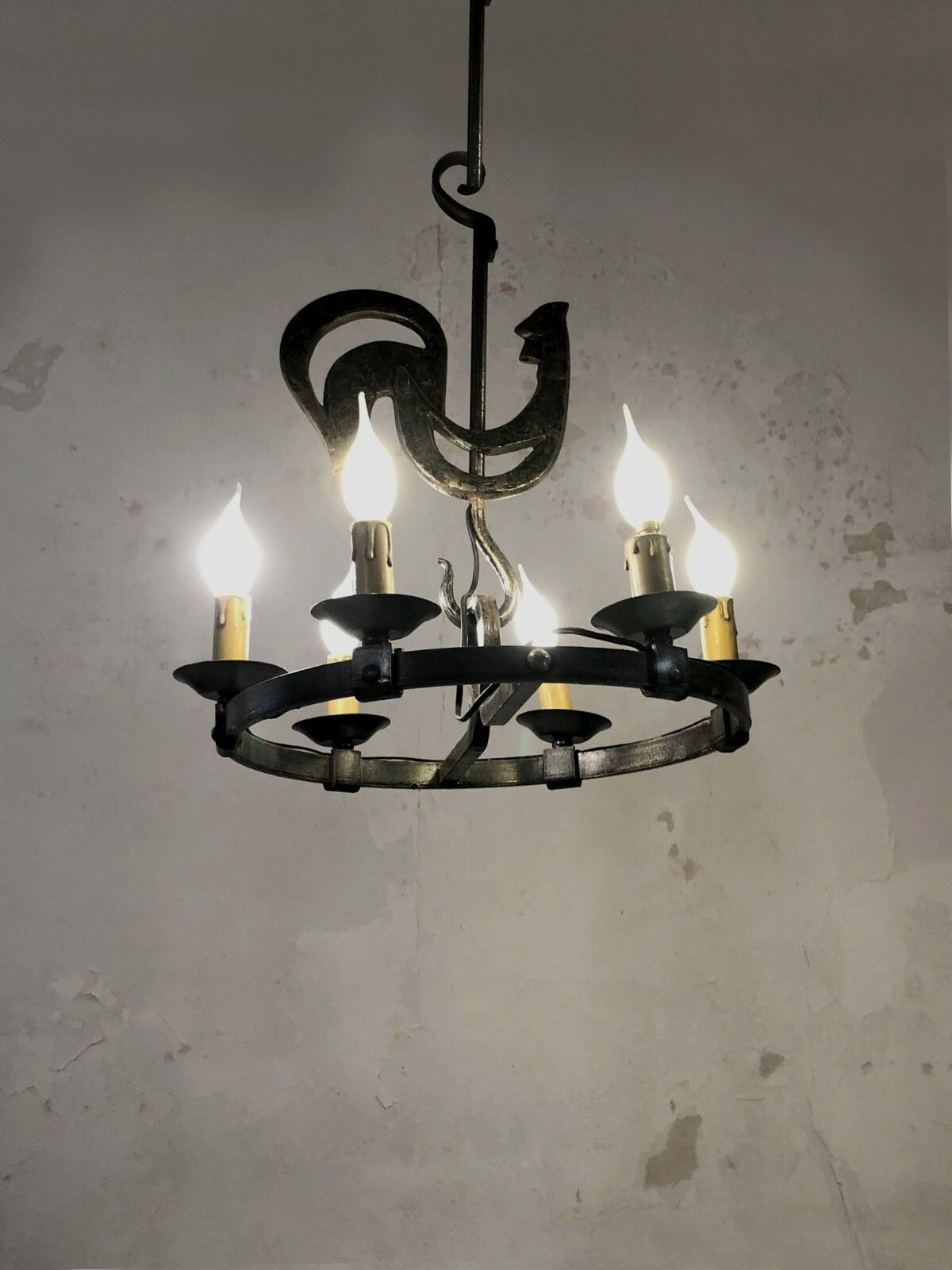 1950 Jp Ryckaert Chandelier Suspension Folk Art Brutalist Shabby Chic Marolles