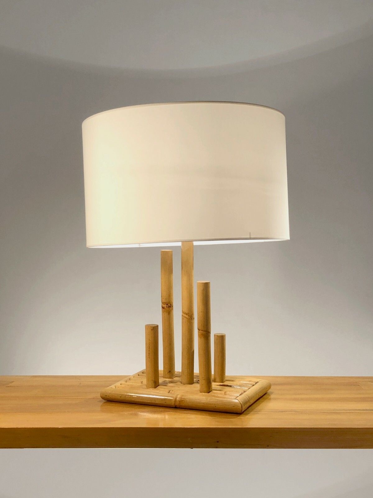 1970 Modernist Brutalist Folk Art Bamboo Lamp Audoux Minnet