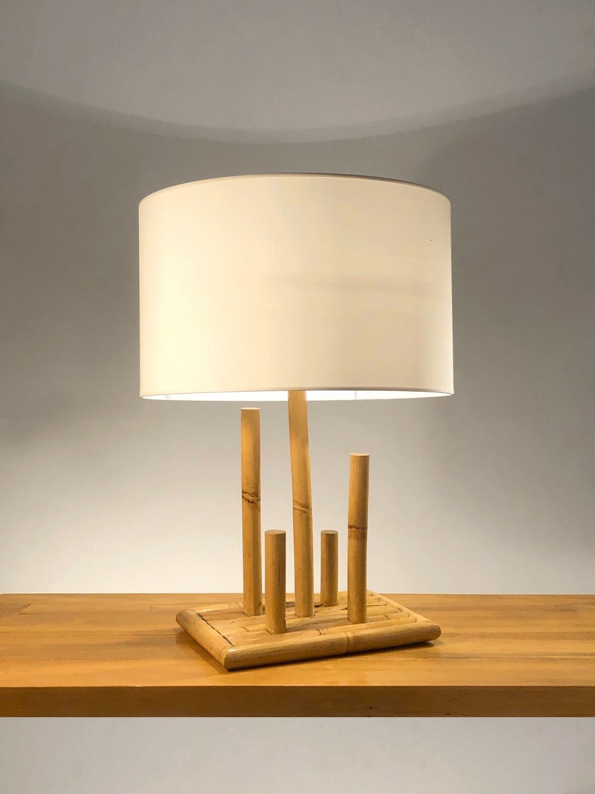 1970 Modernist Brutalist Folk Art Bamboo Lamp Audoux Minnet photo vinterior