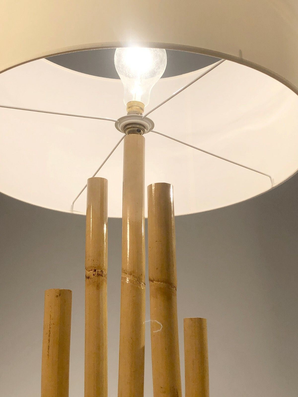 1970 Modernist Brutalist Folk Art Bamboo Lamp Audoux Minnet photo buy