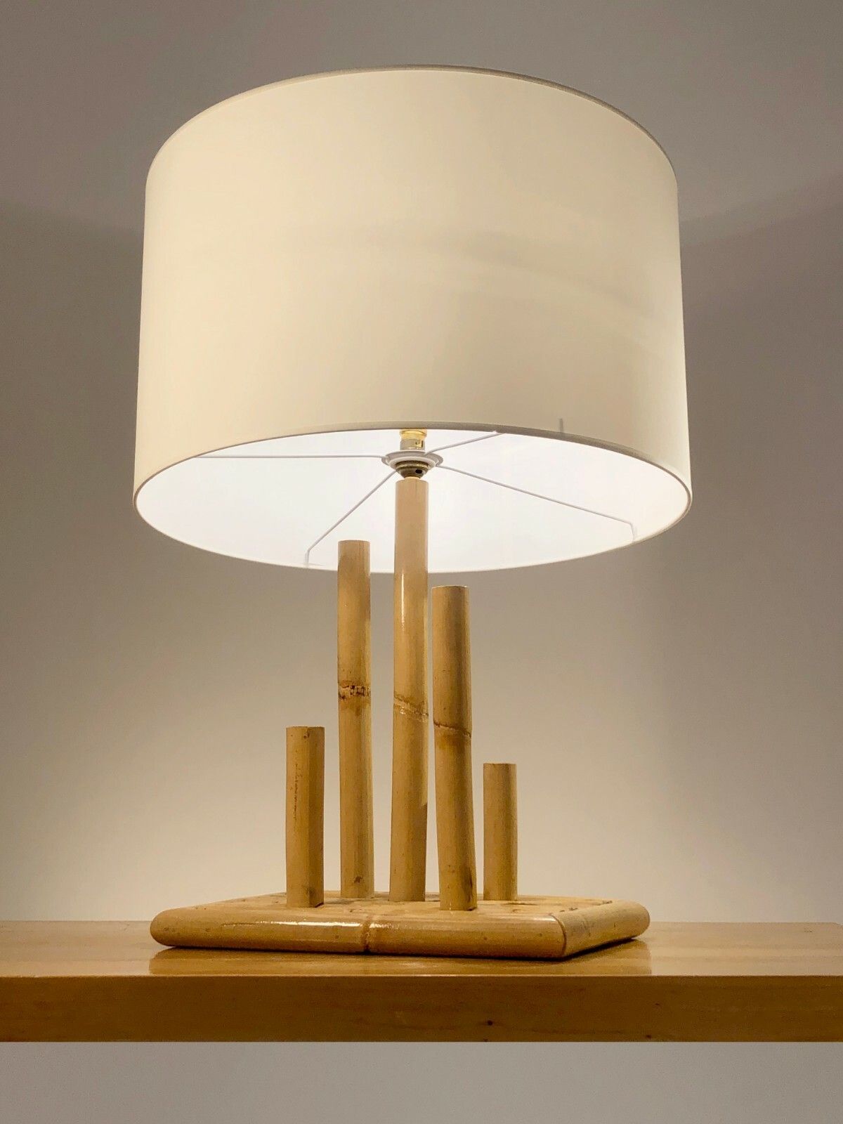 photo for sale 1970 Modernist Brutalist Folk Art Bamboo Lamp Audoux Minnet