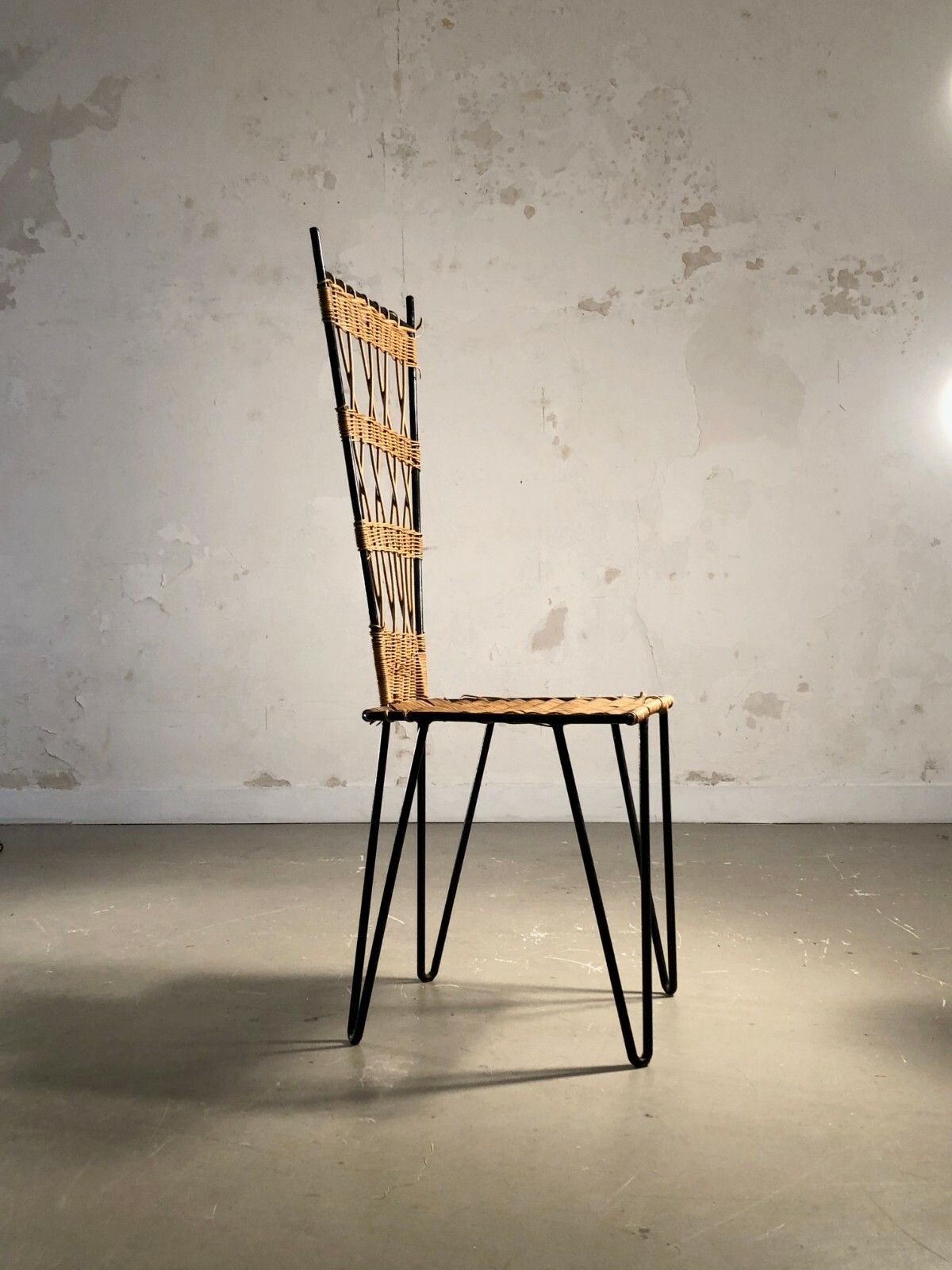 1950 Raoul Guys Rattan Chair Modernist Brutalist Tribal Mategot Chapo Perriand photo for sale