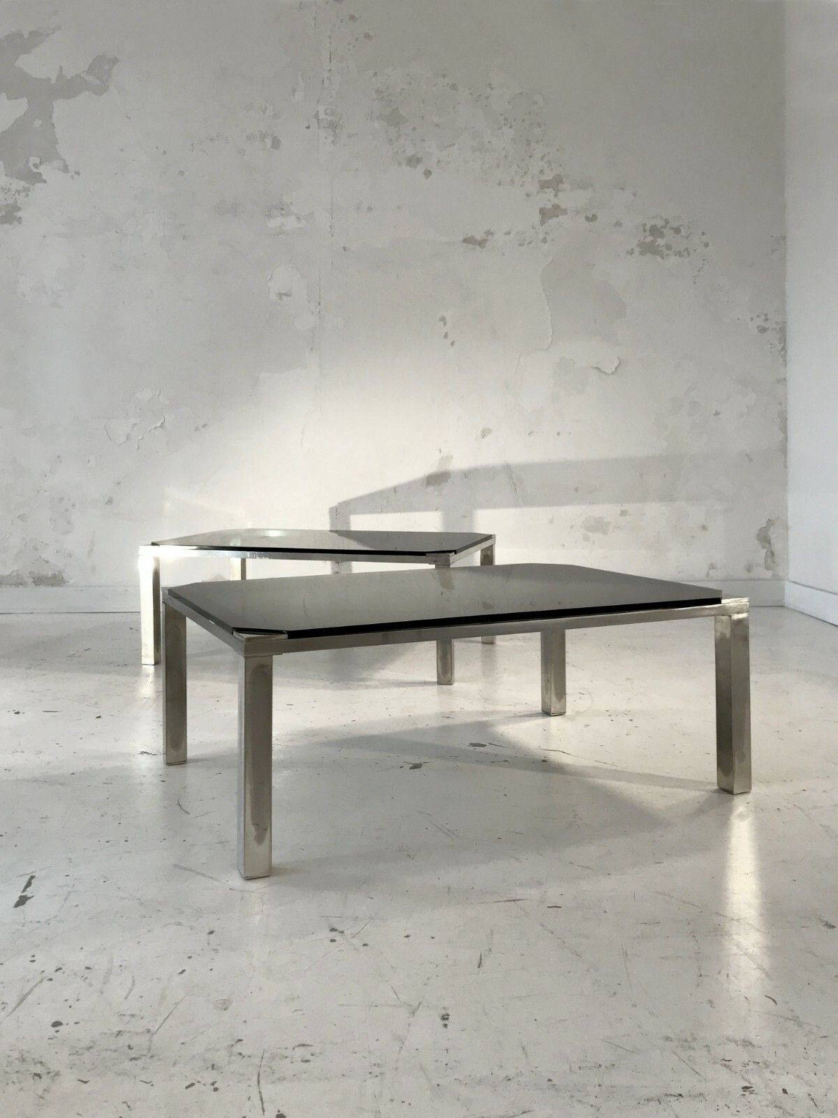 1970 House Jansen 2 Coffee Tables Art Deco Modernist Shabby Chic Silver Metal photo furniture