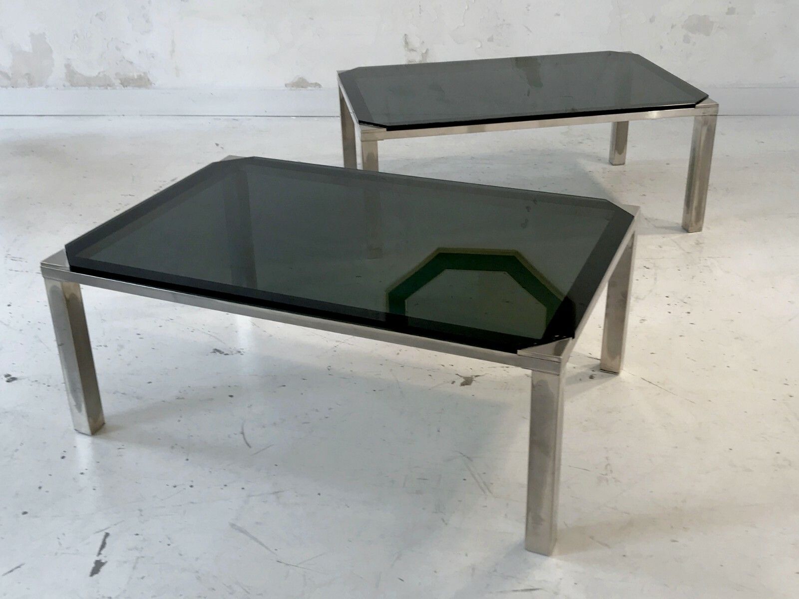 1970 House Jansen 2 Coffee Tables Art Deco Modernist Shabby Chic Silver Metal photo Furniture