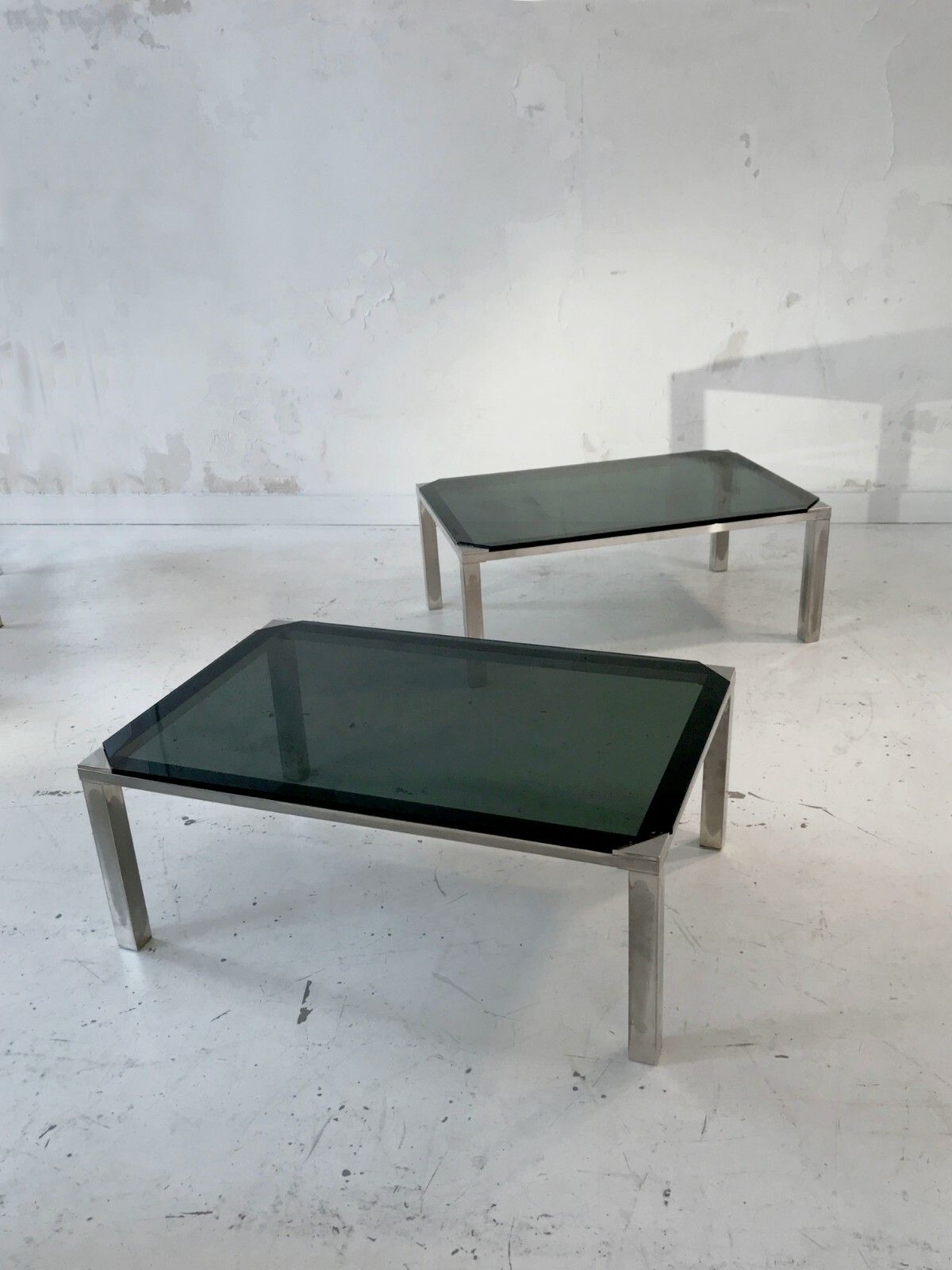 1970 House Jansen 2 Coffee Tables Art Deco Modernist Shabby Chic Silver Metal photo 1516.0