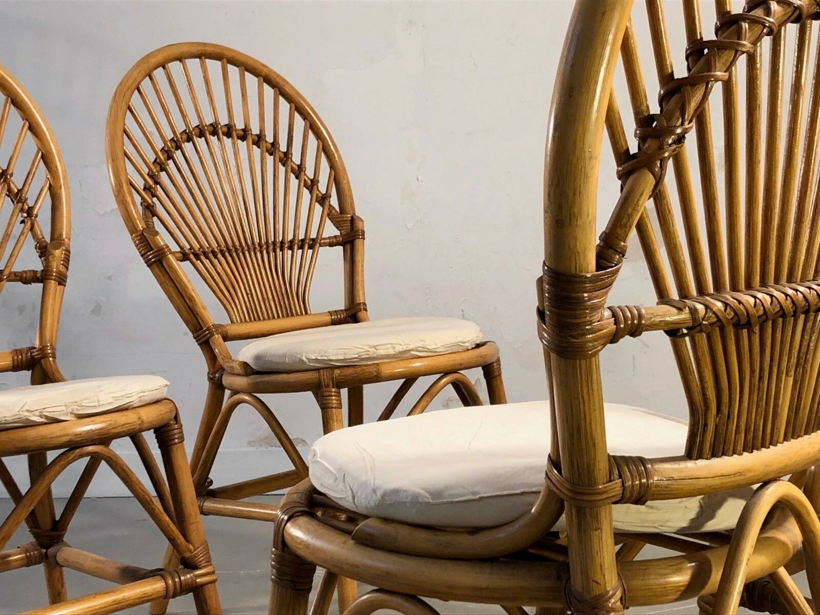 1960 1970 4 Bamboo Chairs Folk Art Modernist Shabby Chic Audoux Minnet photo furniture