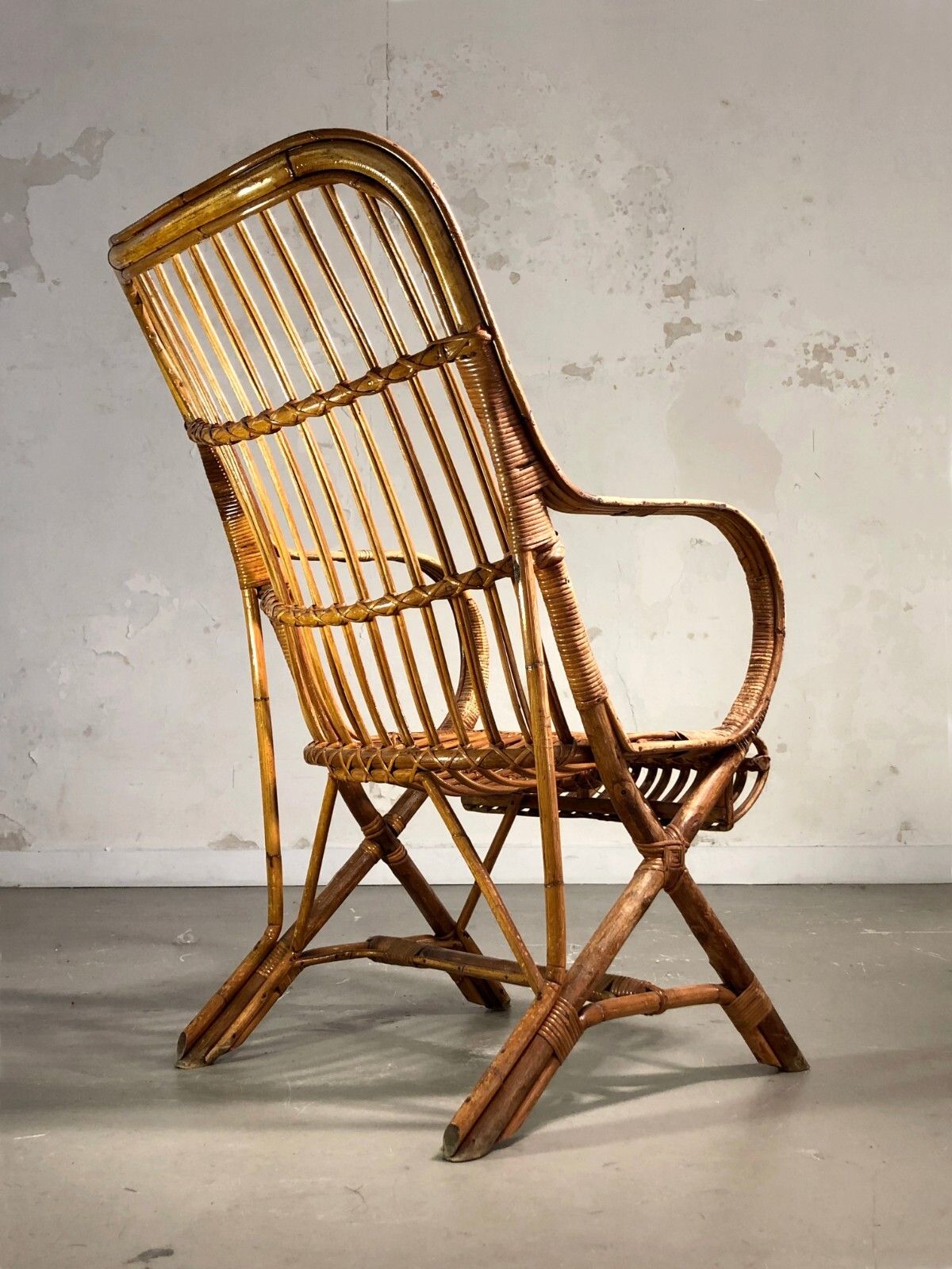 1950 Modernist Armchair Brutalist Shabby Chic Bamboo Rattan Sognot Audoux Minnet photo for sale