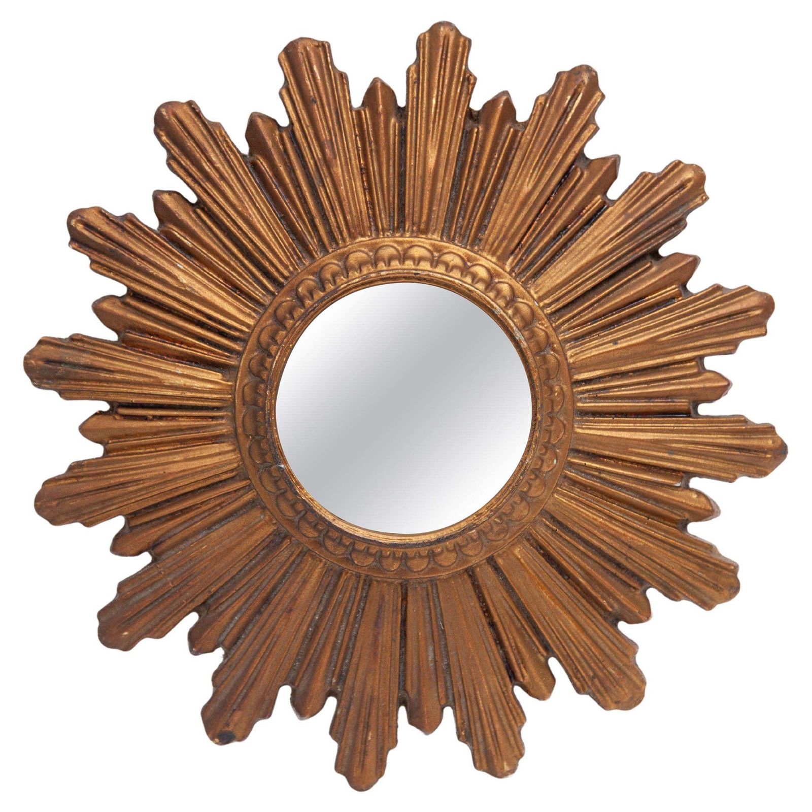 Small Gilt Wood Sunburst Mirror, Wall Hanging, Italy