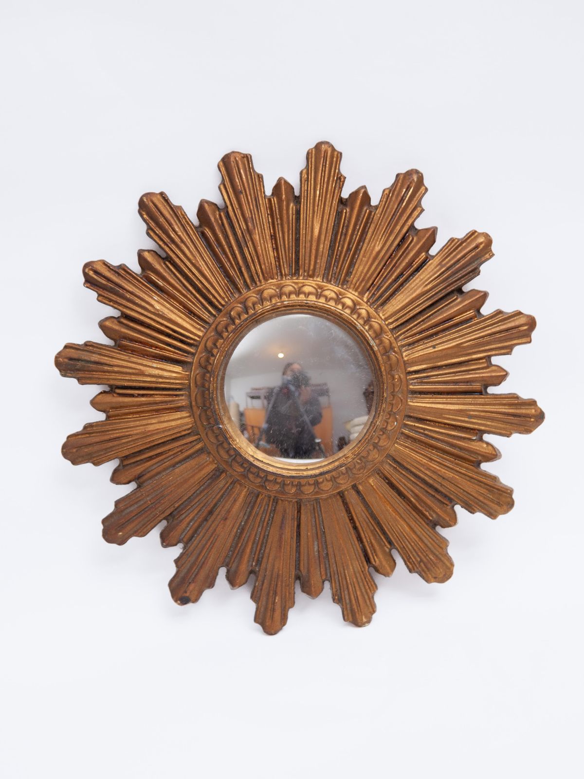 Small Gilt Wood Sunburst Mirror, Wall Hanging, Italy photo furniture