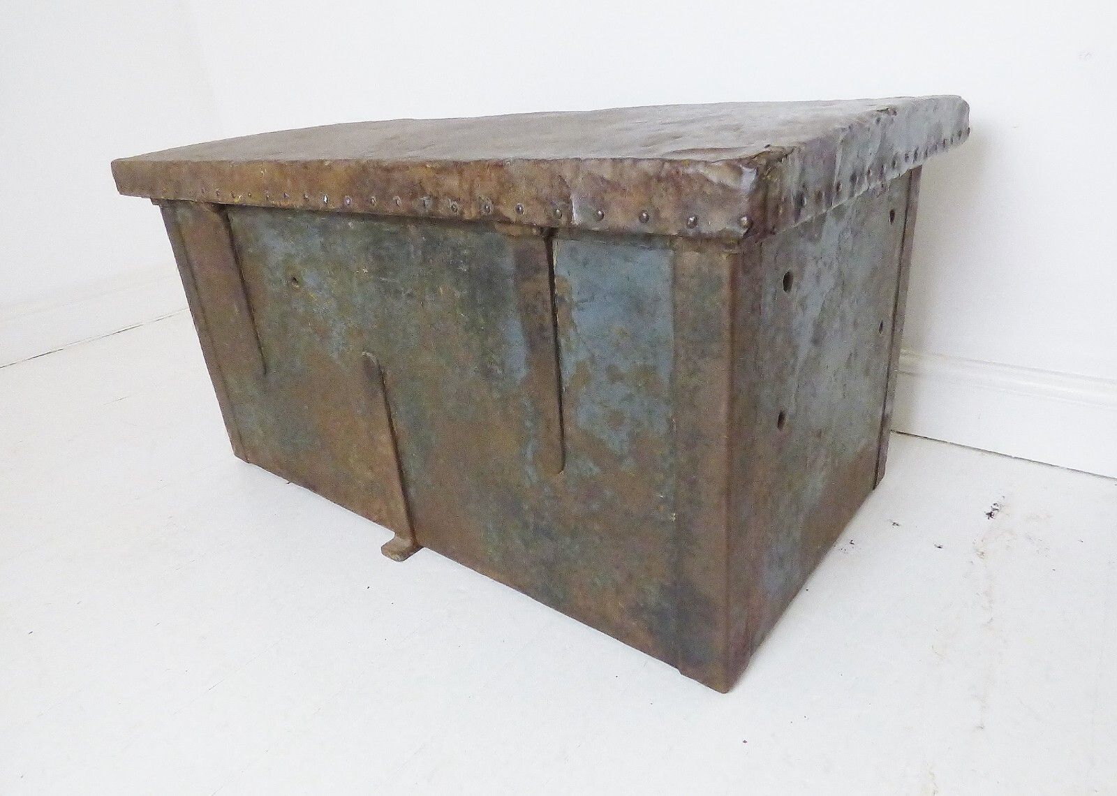 Antique French Lead & Wood Compagnie La Fere 1865 Battalion Trunk Storage Box photo Home Decor
