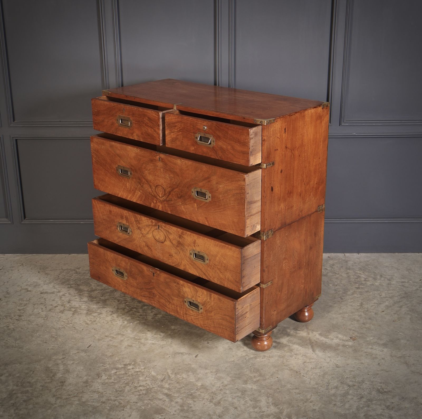 Rare Figured Walnut Military Campaign Chest photo for sale