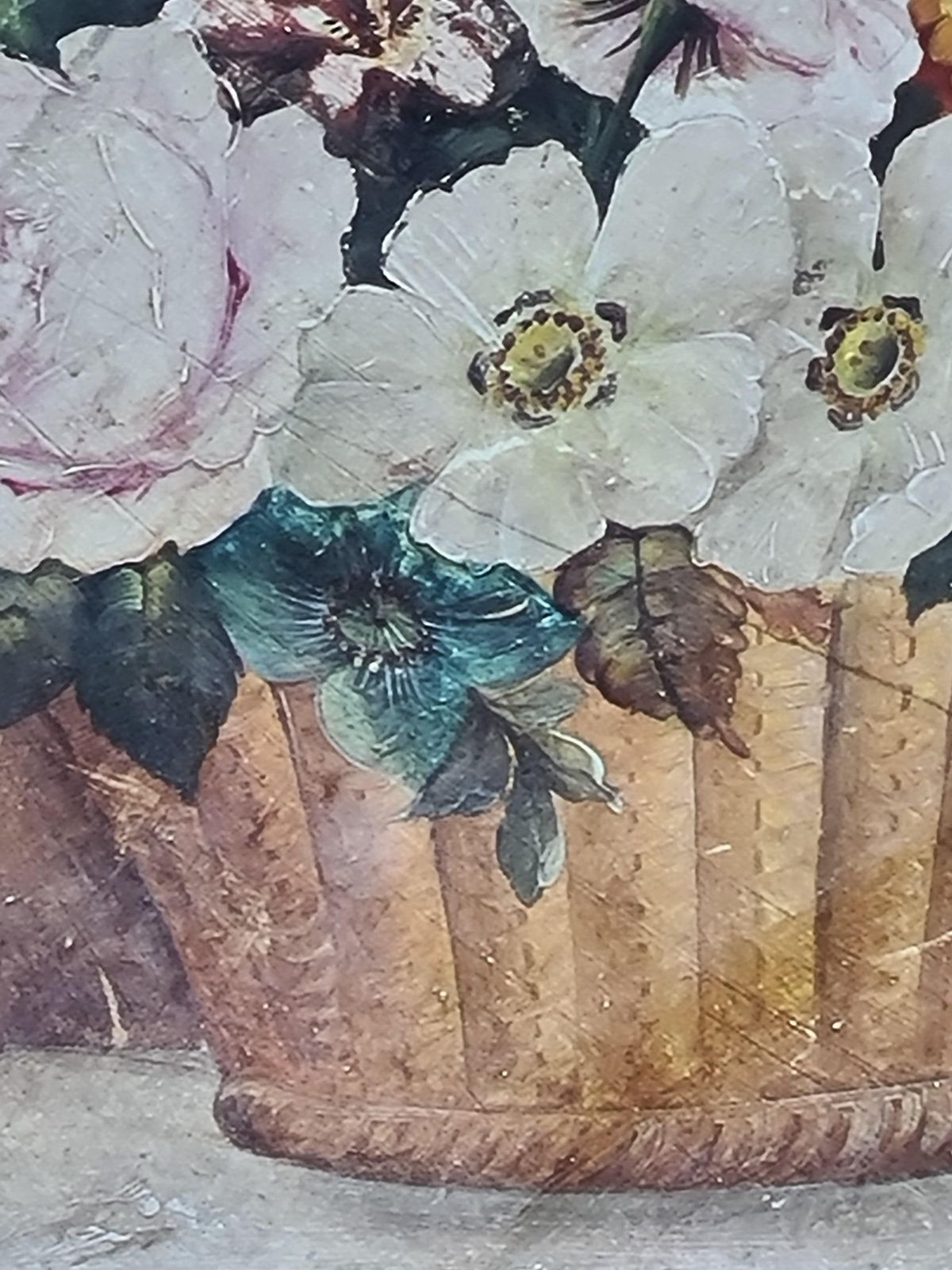 Hand Painted Terracotta Plaque, Longpark, Torquay, Basket Of Flowers photo 412.0