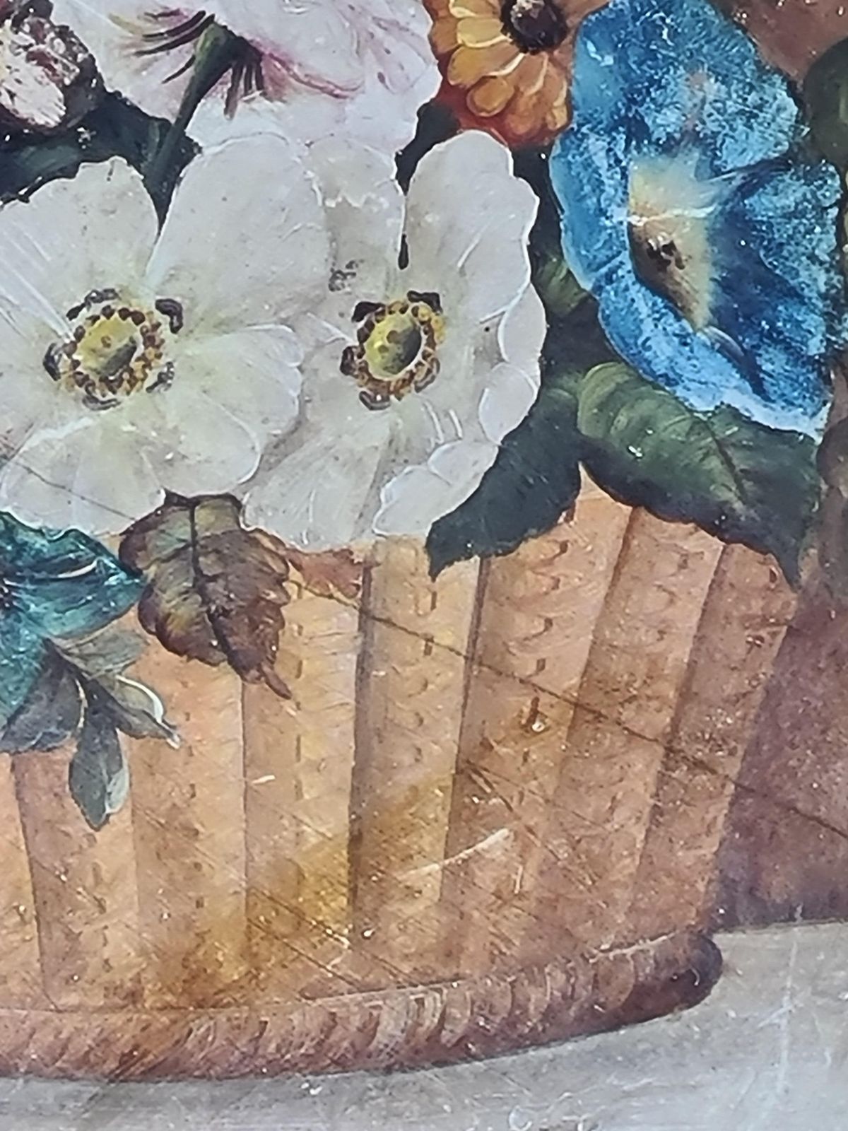 Hand Painted Terracotta Plaque, Longpark, Torquay, Basket Of Flowers photo vinterior