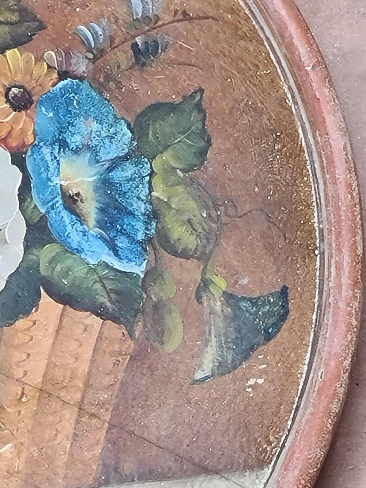Hand Painted Terracotta Plaque, Longpark, Torquay, Basket Of Flowers photo buy