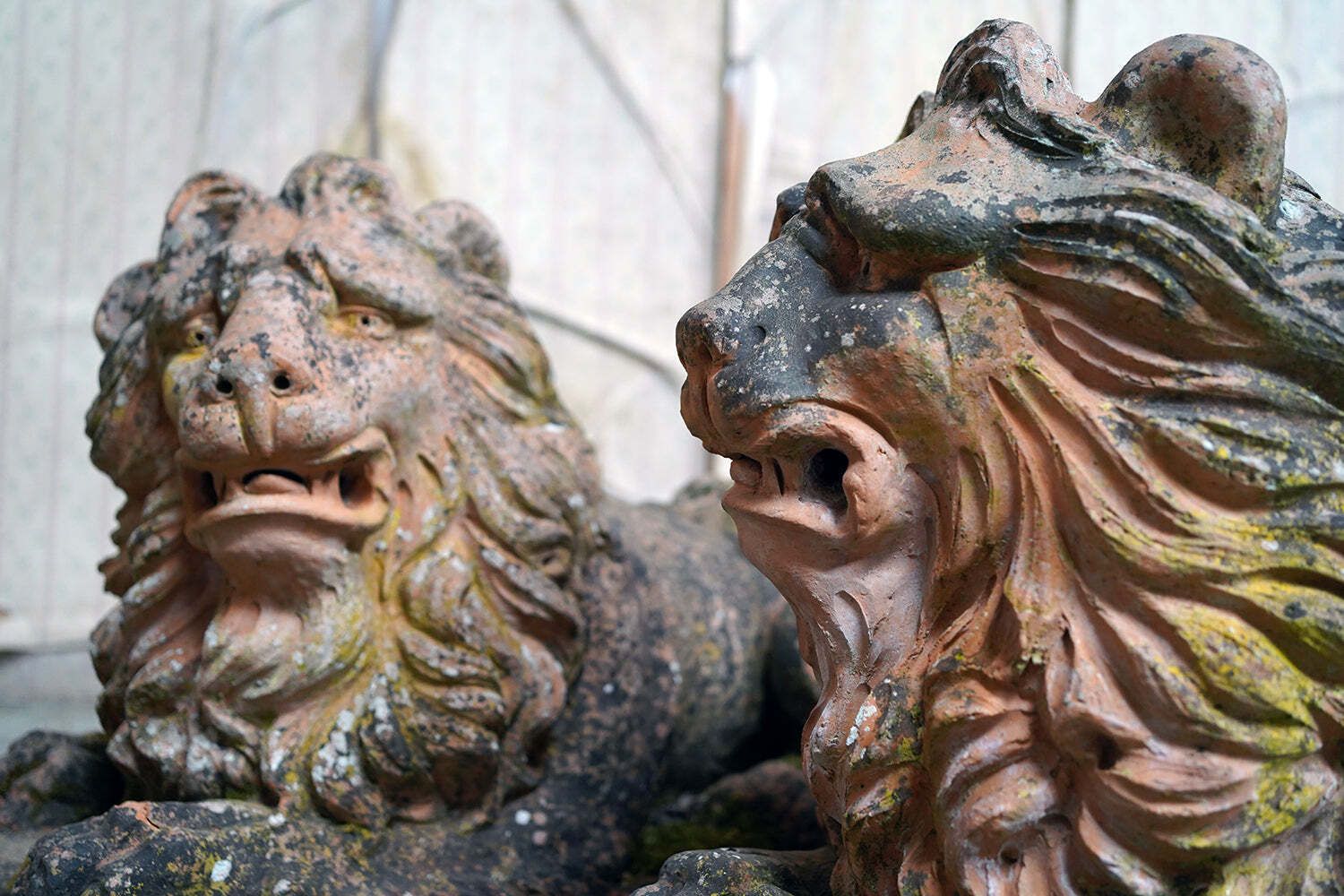 A Good Pair Of Large Mid 19thc Terracotta Recumbent Lions