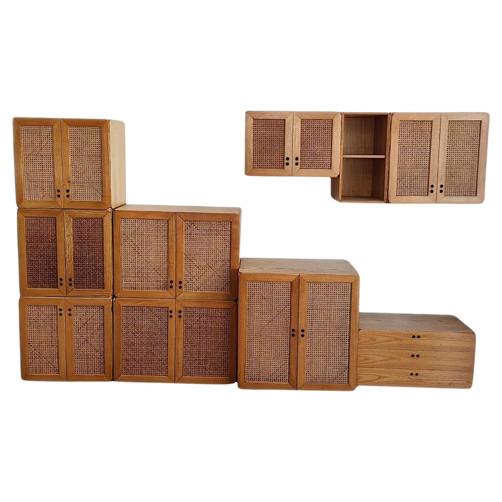 Mid Century Modern Wooden Bookcase Cabinet Modular By Jan De Vries, Italy, 1970s