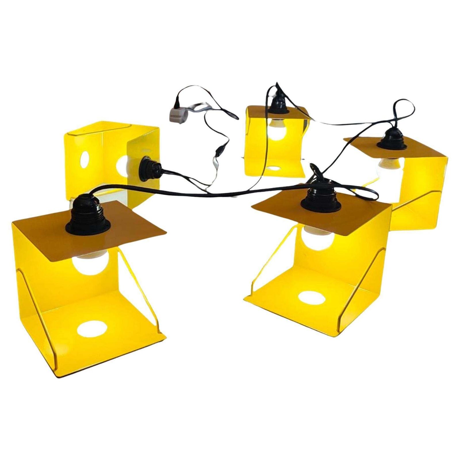 Industrial Modular Yellow Metal Table Lamp Five Lights, Italy, 1980s