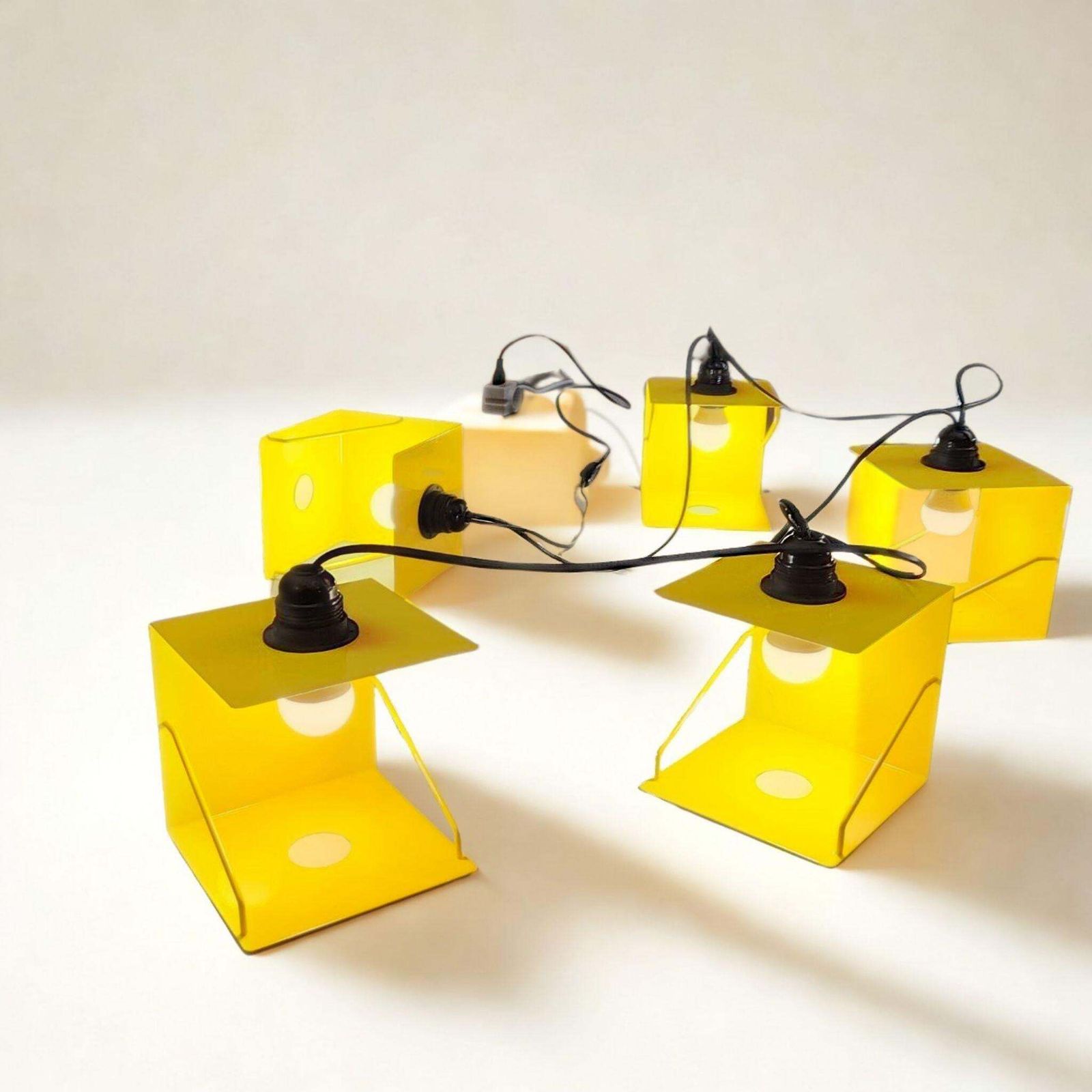 Industrial Modular Yellow Metal Table Lamp Five Lights, Italy, 1980s photo furniture