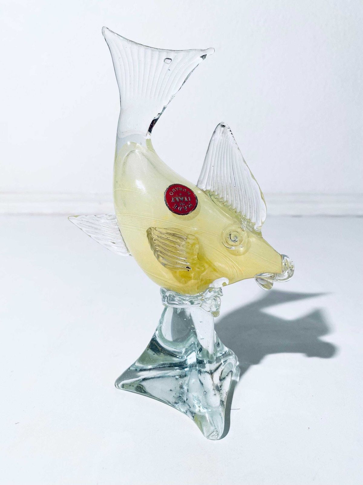 Yellow Murano Fish Art Glass Decoration Sculpture / Vintage 1960s Home Decor photo furniture