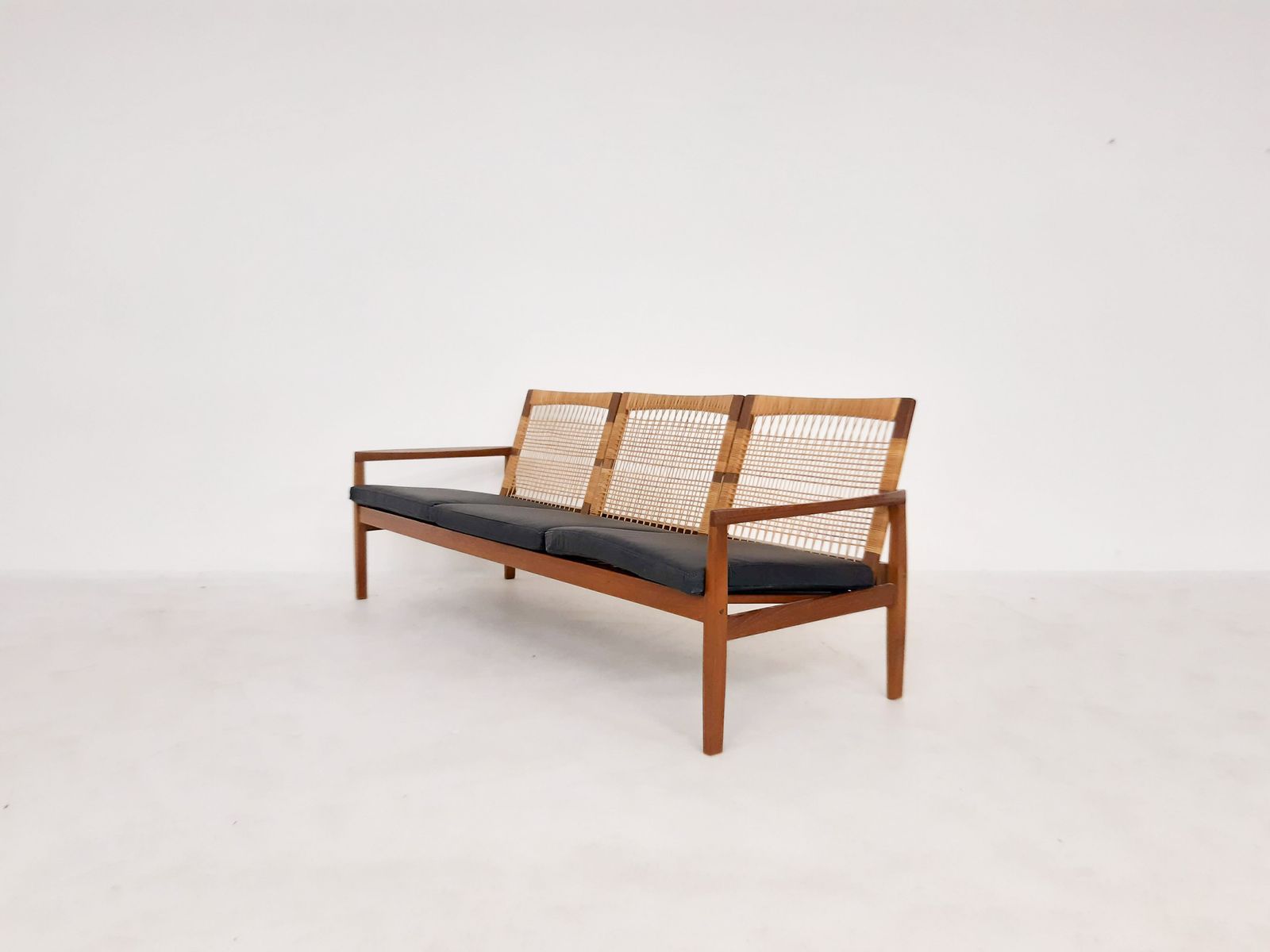 Hans Olsen For Brdr Juul Kristensen, Rattan Backed Sofa, Denmark 1950s photo furniture