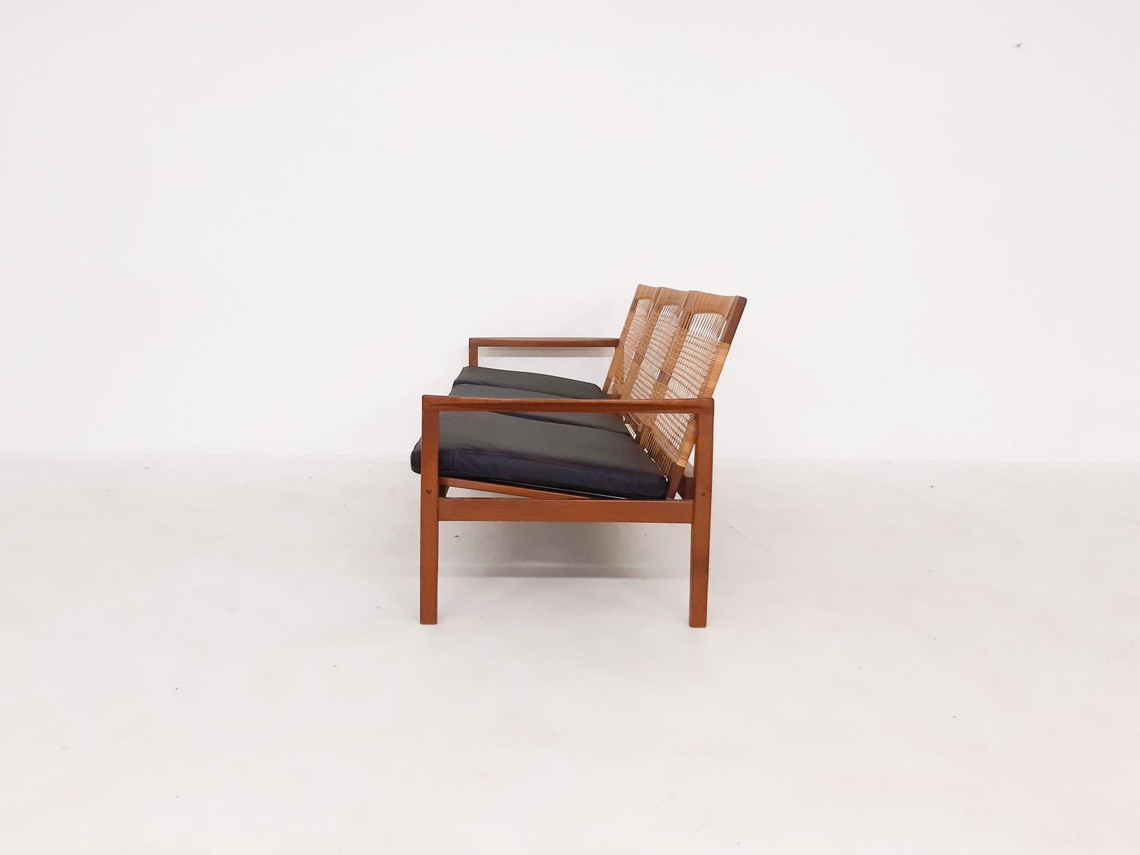 Hans Olsen For Brdr Juul Kristensen, Rattan Backed Sofa, Denmark 1950s photo for sale