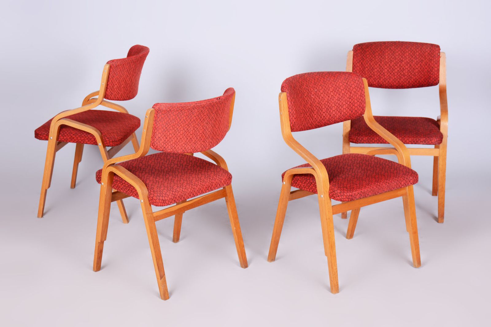 Set Of Four Original Mid Century Chairs, By Ludvik Volak, Maple, Czech, 1960s
