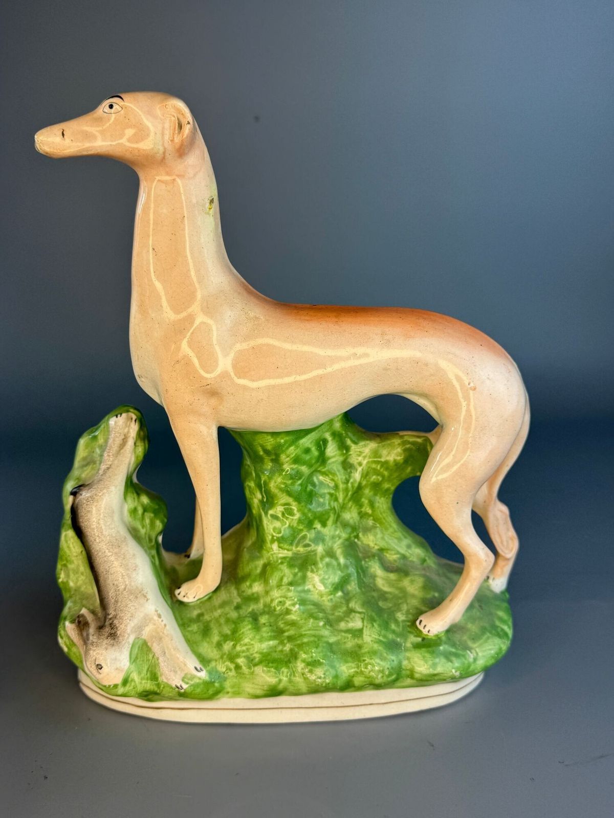 'Hares & Graces'   Large Pair Of Victorian Staffordshire Greyhounds With Hares photo Home Decor