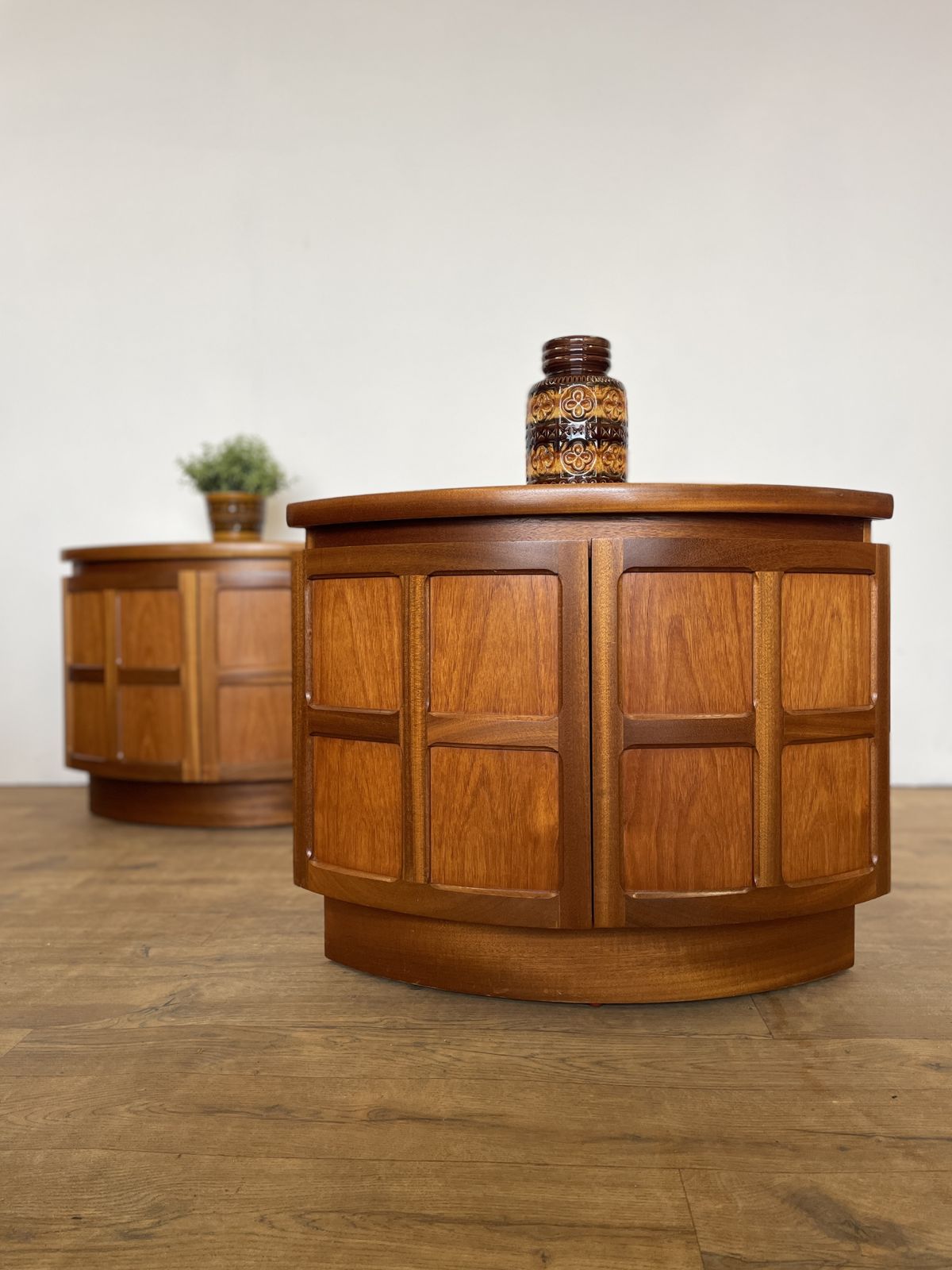 photo furniture Pair Of Mid Century Teak Corner Bedsides By Nathan Furniture, 1960s