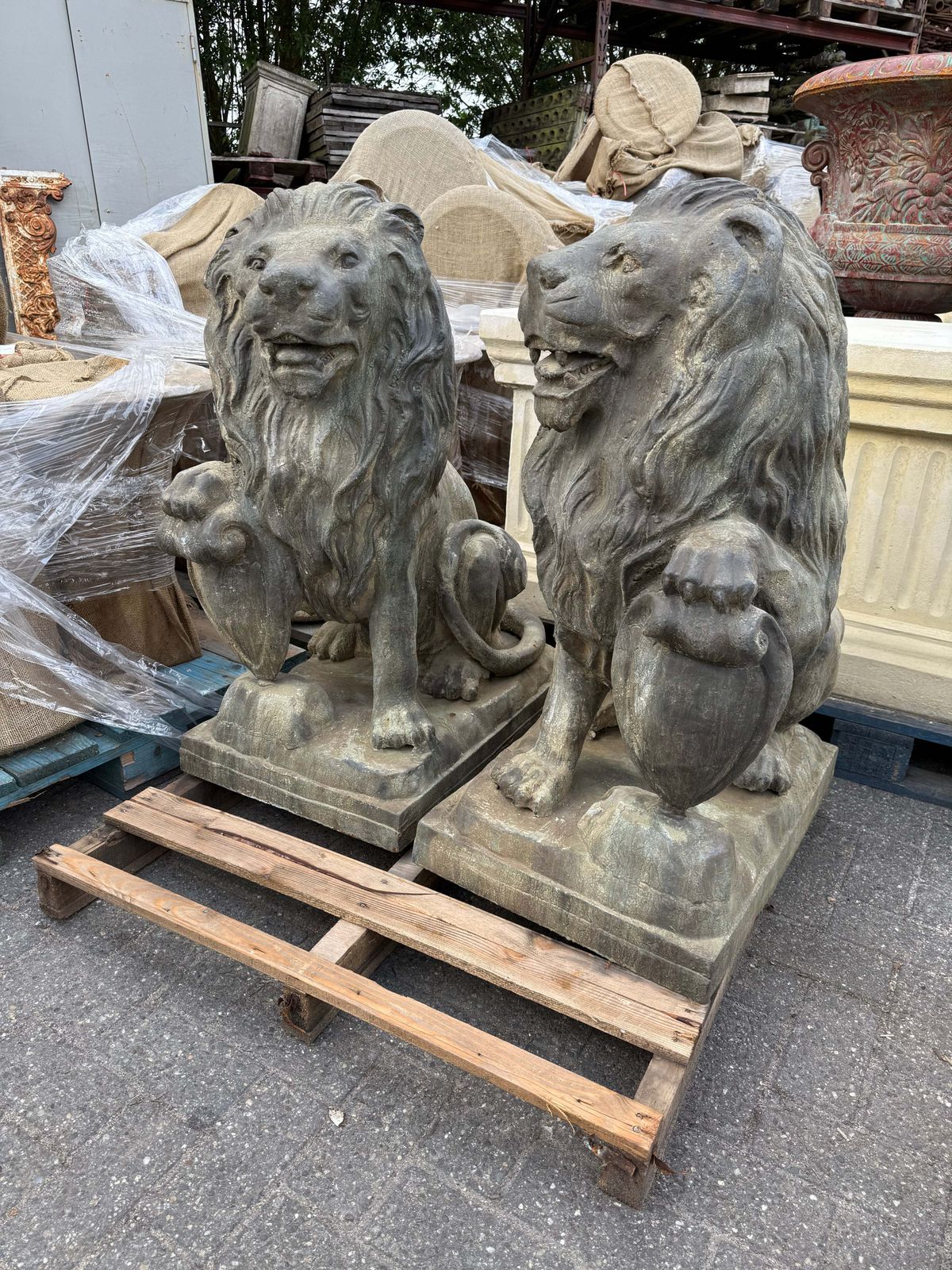 Pair Of Beautiful Bronze Lions Standing 3.5ft Tall photo for sale