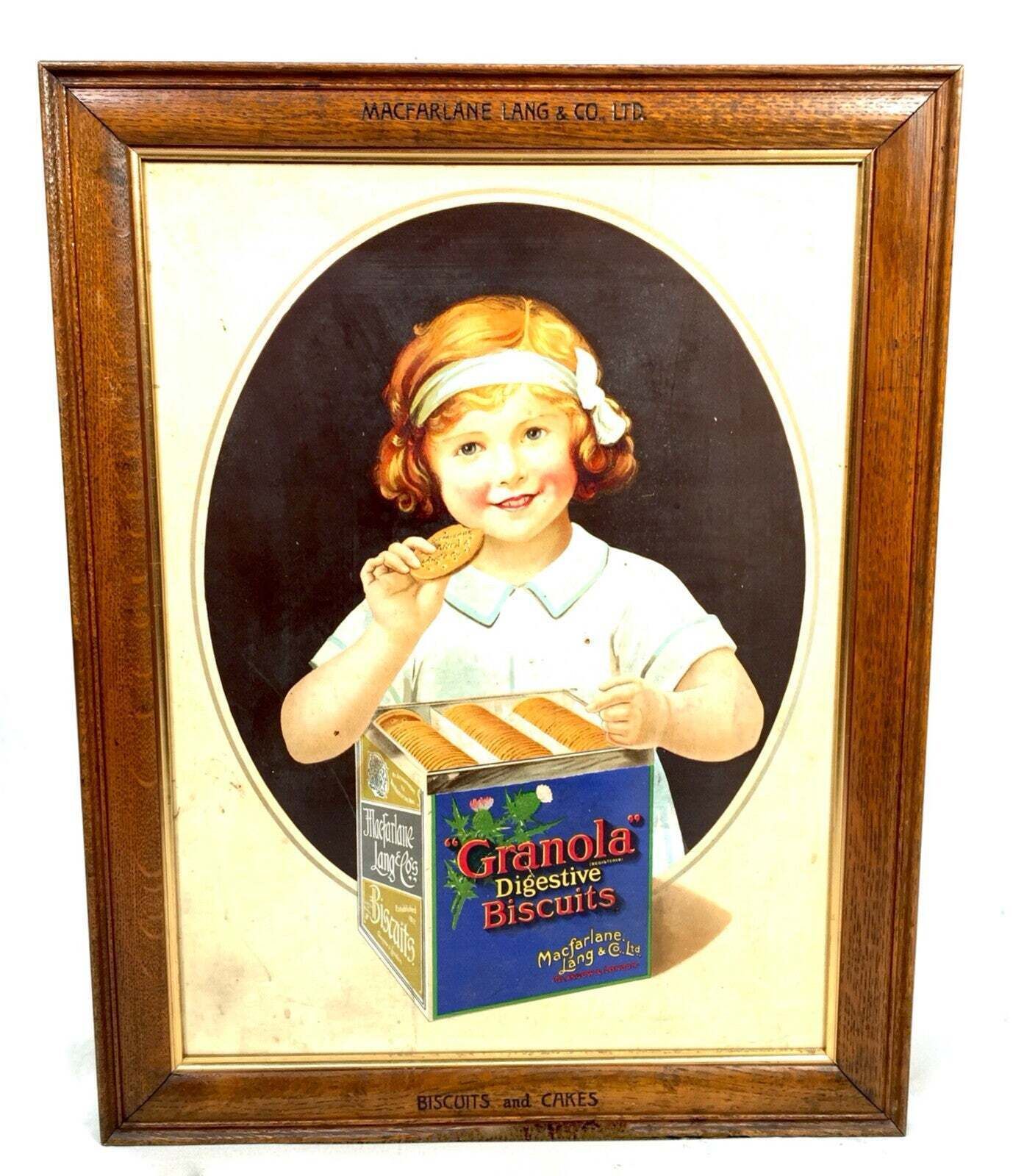 Antique Advertising 1930s Macfarlane, Lang & Co Digestive Biscuit Poster Frame photo furniture
