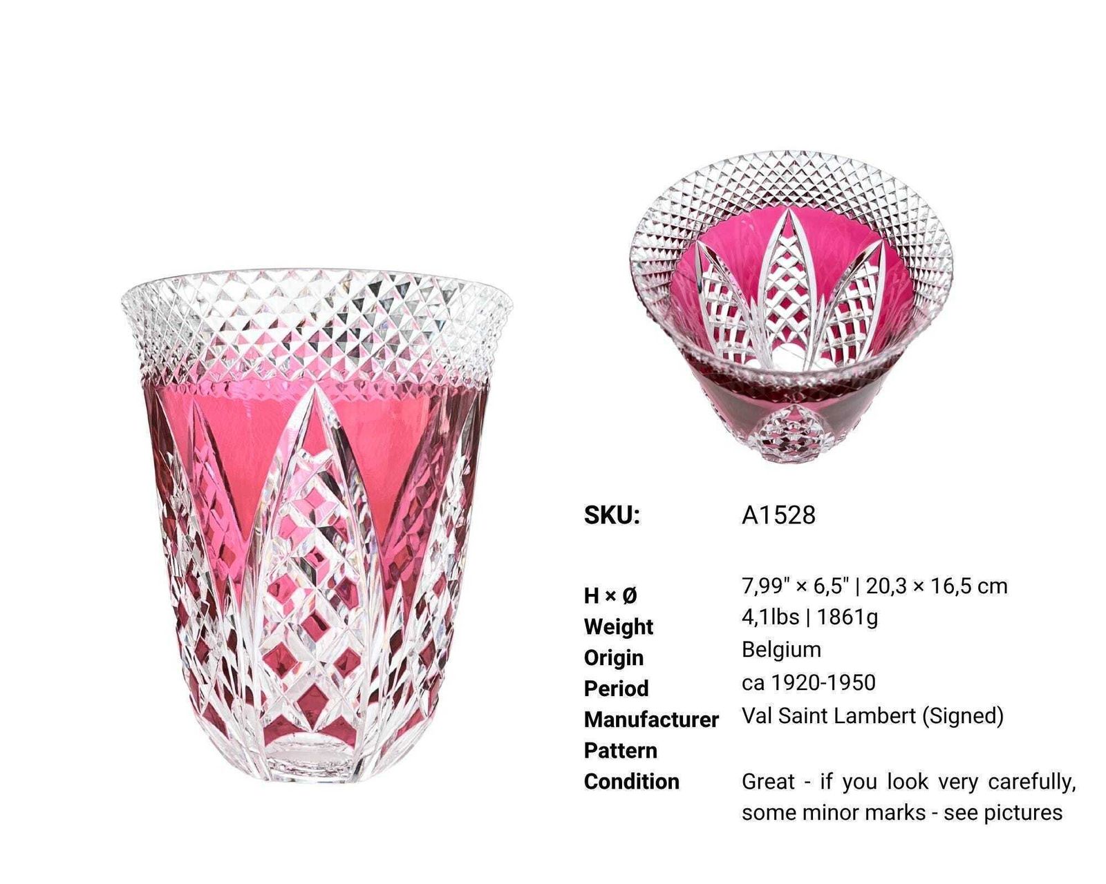 Val Saint Lambert Vase | Pink Crystal | Signed photo furniture