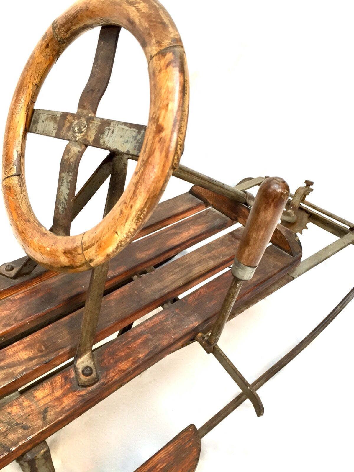 Antique 1940s Childs Wooden Sleigh / Sledge / Vintage Toy / 20th Century photo vintage