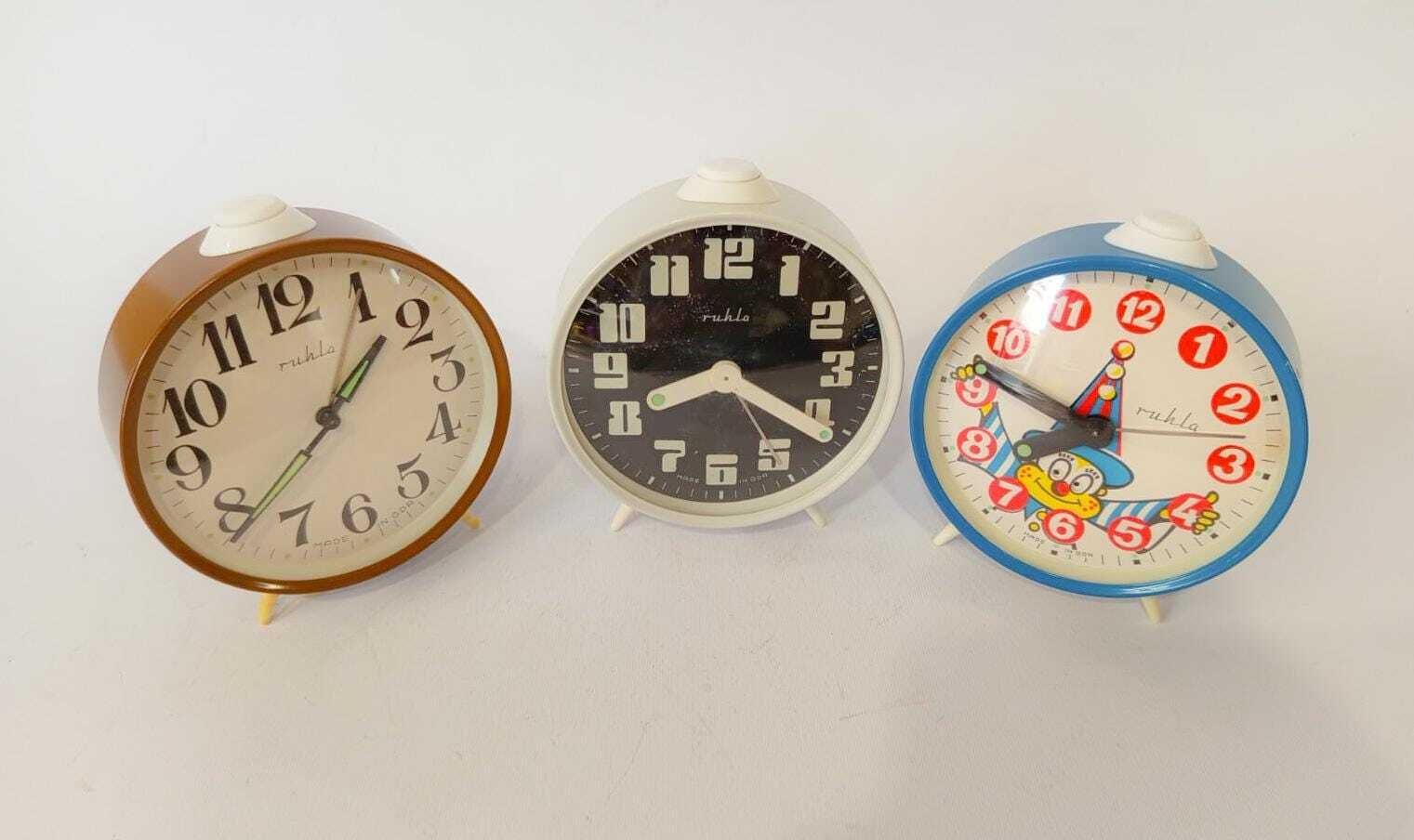 Lot 3 Ruhla Vintage Space Age Design Orange White Brown Blue Junghans Table Alarm Clocks photo furniture