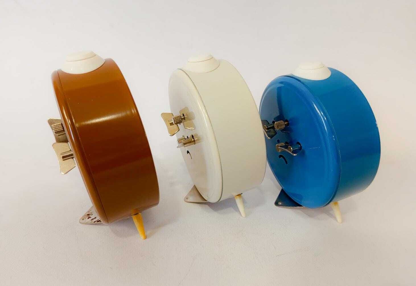 Lot 3 Ruhla Vintage Space Age Design Orange White Brown Blue Junghans Table Alarm Clocks photo 64.0