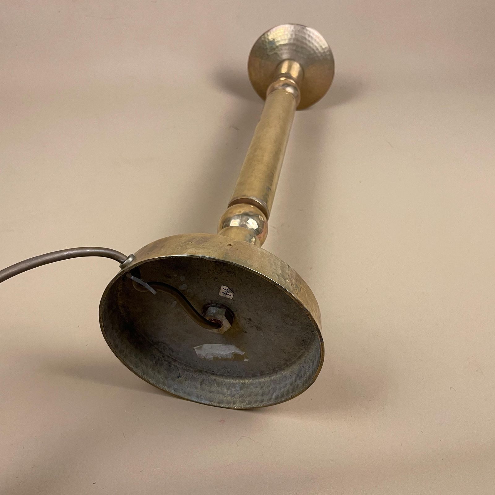 Antique Metal Gold Brass Indian Lamp Light Hammered Handmade Patterned Asian Vintage Round Vintage Vase Pattern Bedside Side Desk Tall photo buy