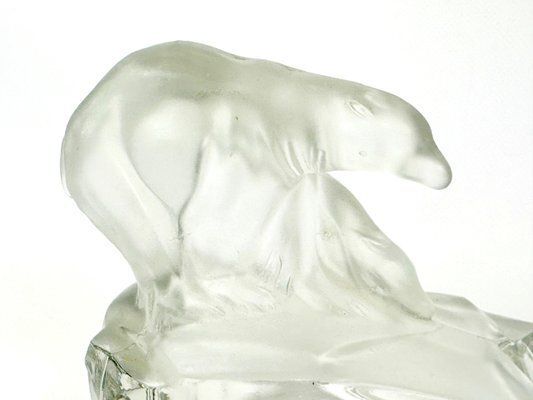 Art Deco Glass Polar Bear Ashtray By Karel Zentner For Glasswork Libochovice, 1930s photo for sale