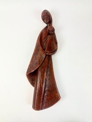 Mid Century Wax Madonna With Child Wall Figurine, 1970