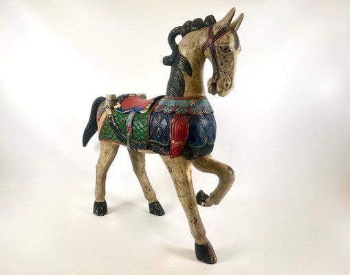 Carved Hand Painted Wooden Horse, 19th Century photo Art