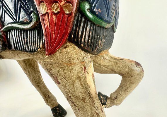 photo vintage Carved Hand Painted Wooden Horse, 19th Century