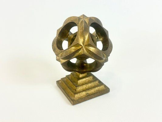 Mid Century Modern Geometric Bronze Paperweight, 1970s