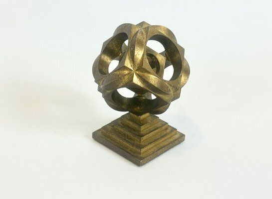 Mid Century Modern Geometric Bronze Paperweight, 1970s photo furniture
